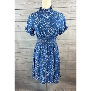 Hayden Los Angeles Floral Blue White Dress Womens S Smocked Waist NWT